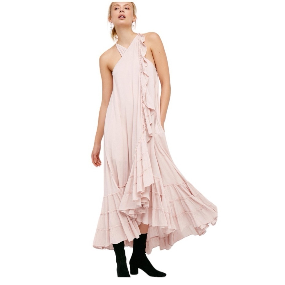 Free People Endless Summer Maxi Wrap Around Halter Dress Size Small Rose Pink
